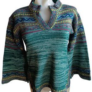 Women's Small Vintage Pullover Sweater Boho Multicolor Southwestern Wide Sleeves